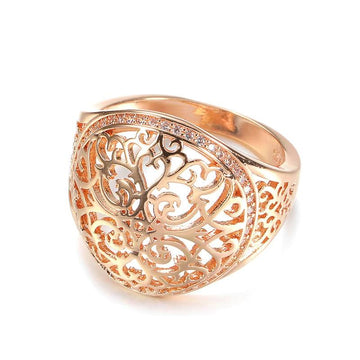 Lovely New Hollow Flower Filled 14K Rose Gold Round Micro-wax Inlay AAA Zircon Diamonds Rings - Party Fine Jewelry